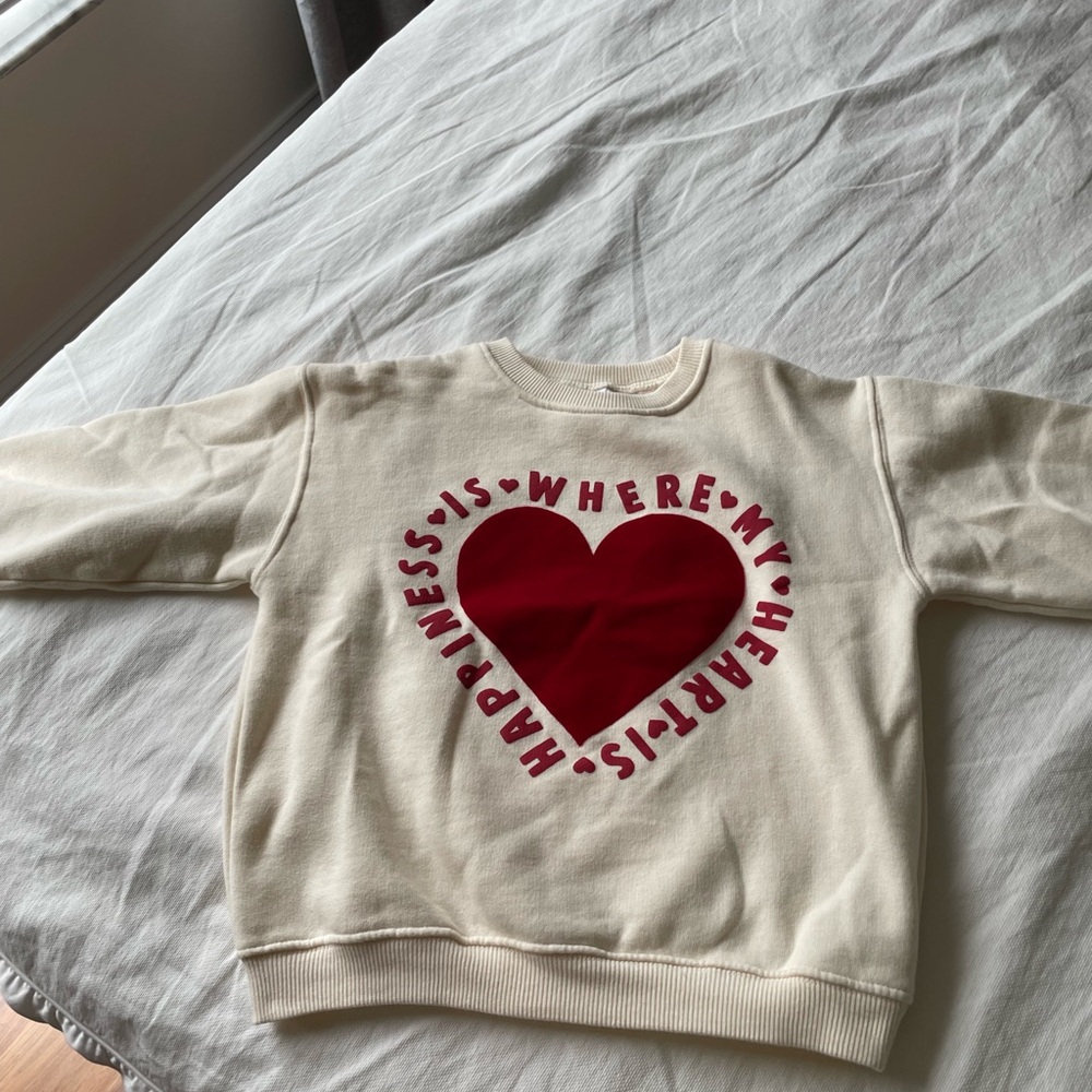 Zara Kids Cream Sweatshirt with Red Heart Design